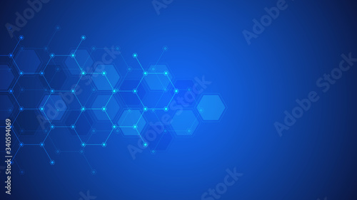 Abstract background of hexagons shape pattern. Concepts and ideas for healthcare technology, innovation medicine, health, science, and research.