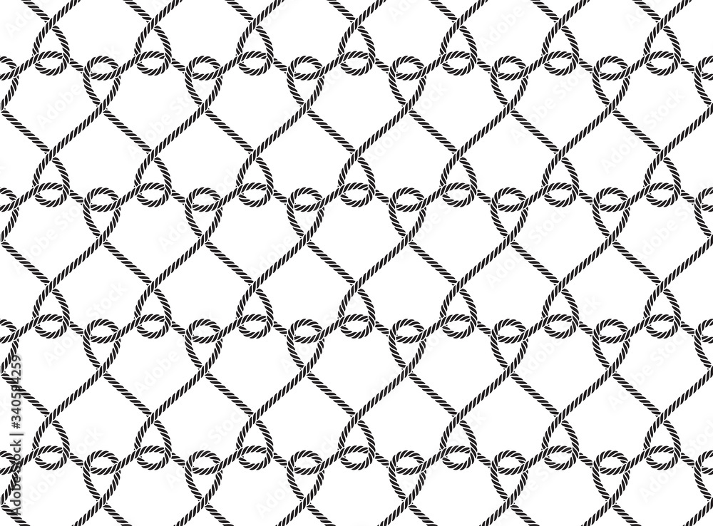 Fototapeta premium Vector ropes, fishing net, seamless. White background.