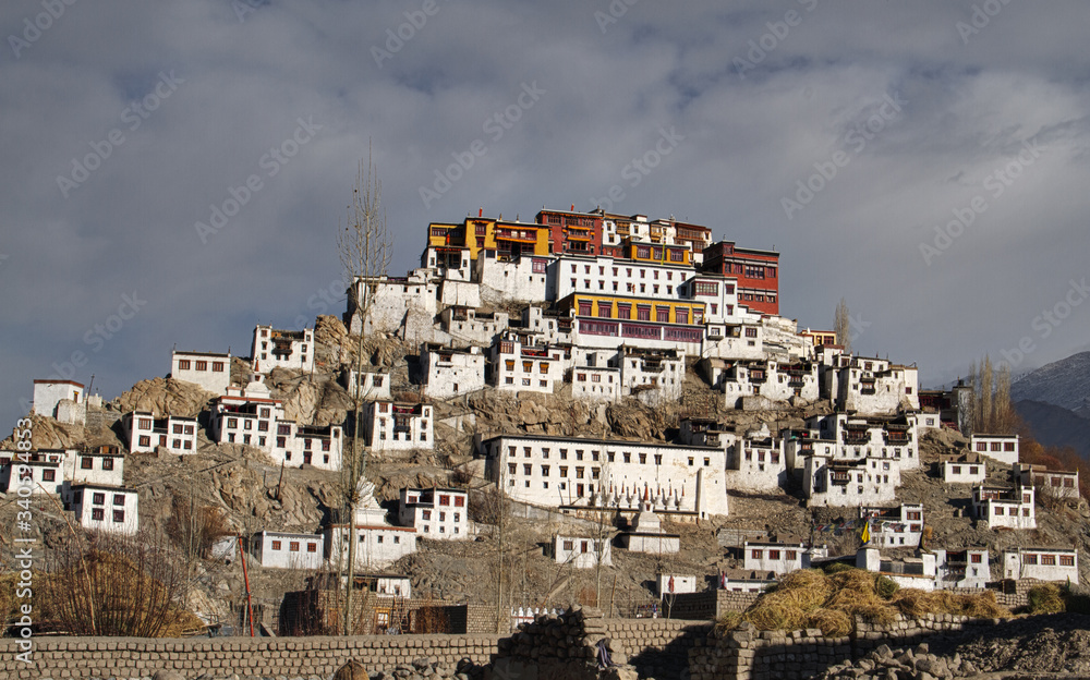 Thiksey Buddhist monastery in Ladakh in India, mountains