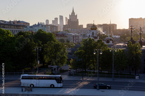 Photography Skyscraper at sunset. Silhouette. Moscow Stalin-era skyscraper.