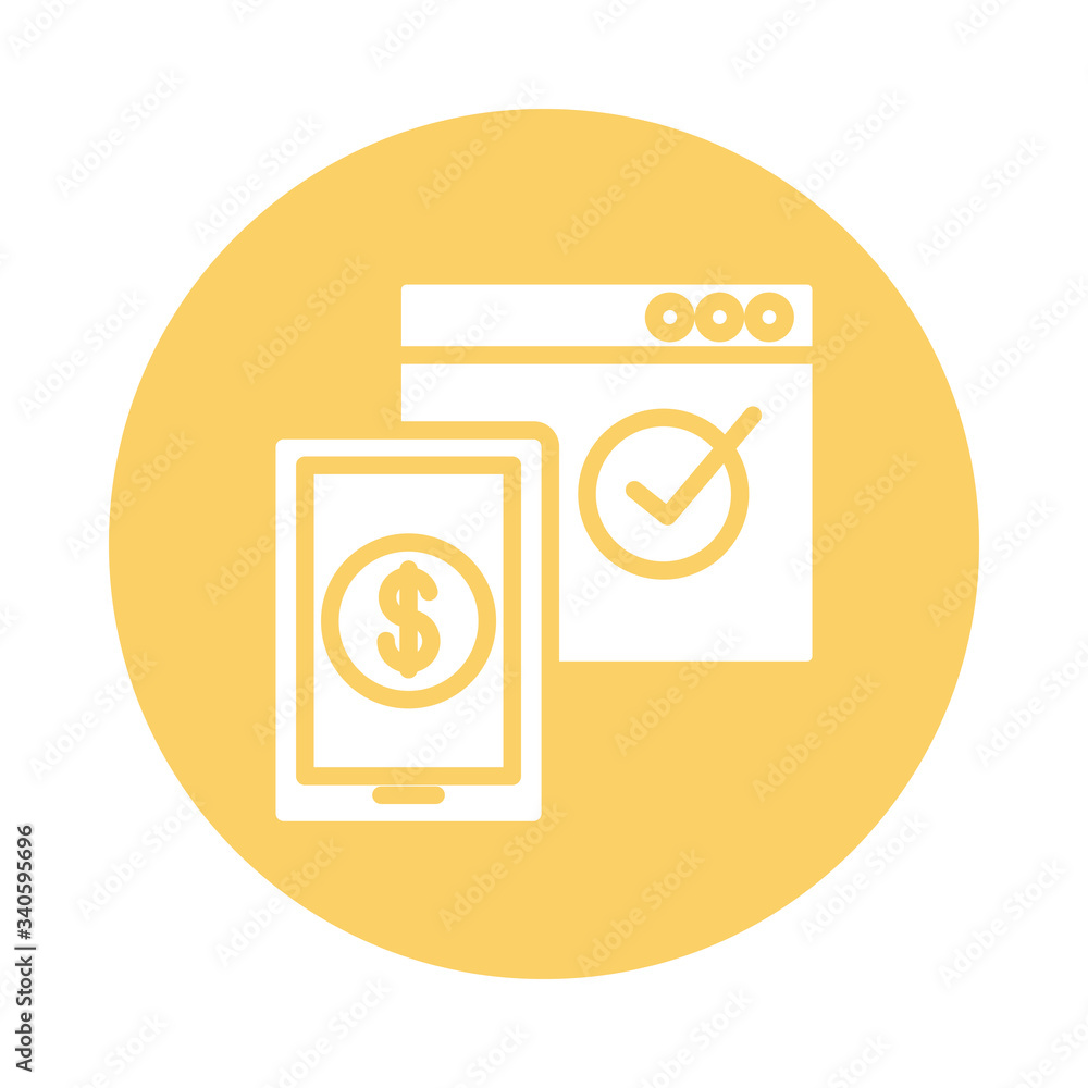 coin dollar in smartphone with webpage block style coin dollar in smartphone with webpage block style