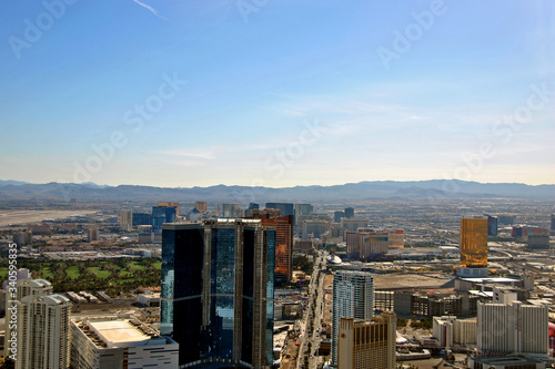 The hotels on the Strip seen from the Stratosphere tower Las Vegas Nevada USA photo