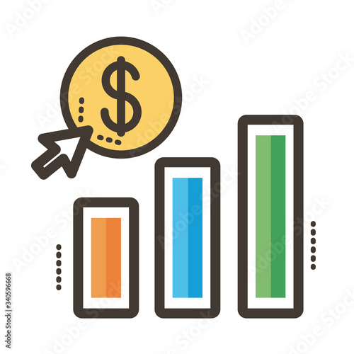 coin dollar with statistics bars line and fill style