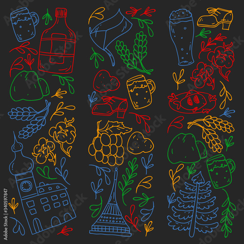 Vector icons and symbols. Czech Republic illustrations for banners, posters, background.