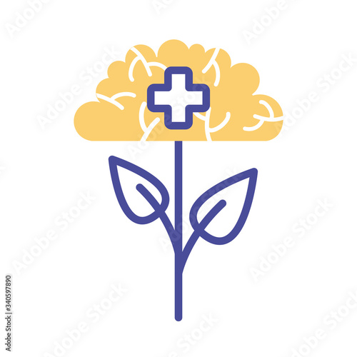 plant with brain mental health line style icon