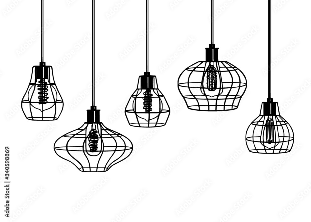 Industrial style retro pendant lights. Set of vintage pendant lamps