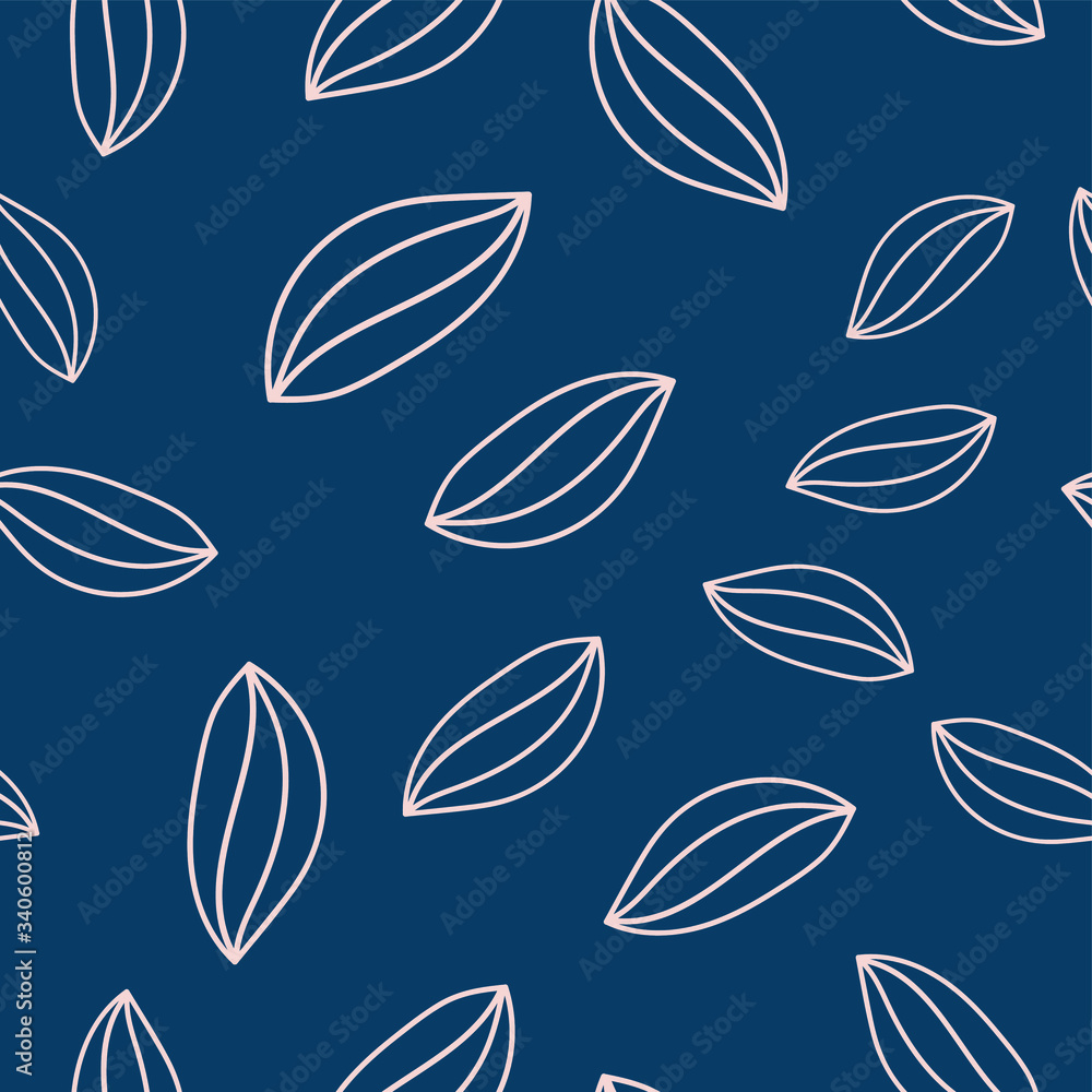 Fototapeta Bezszwowe hipster wzór z przetargu różowy ziarna kakaowego na niebieskim tle. Ręcznie rysowane ilustracji wektorowych, grafika, monochromatyczne.