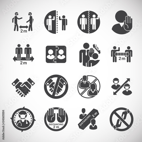 Social distancing related icons set on background for graphic and web design. Creative illustration concept symbol for web or mobile app