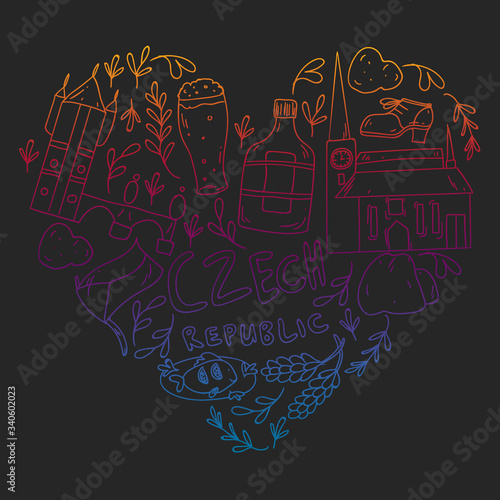 Vector icons and symbols. Czech Republic illustrations for banners, posters, background.