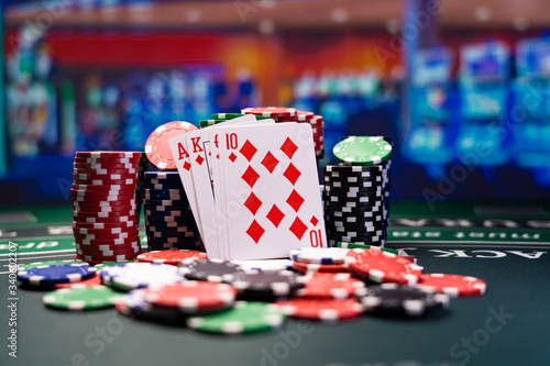 Poker royal flush with casino chips