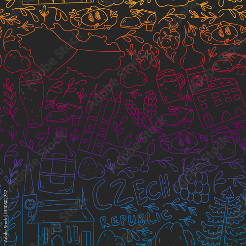 Vector icons and symbols. Czech Republic illustrations for banners, posters, background.