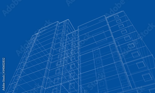 Vector wire-frame model of a multi-storey building