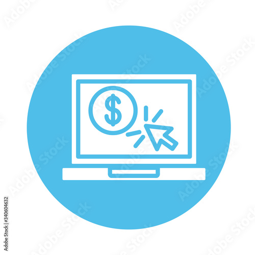 coin dollar in laptop block style
