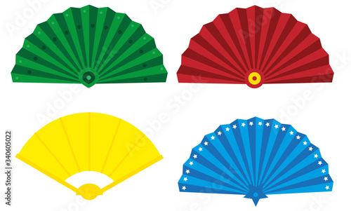 Sample of colored fans  isolated illustration of utensil for giving air