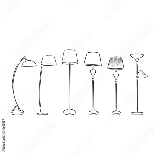 Sets of silhouette floor lamps light for home appliance indoor furniture icon collection set, create by vector, floor lamp vector sketch illustration