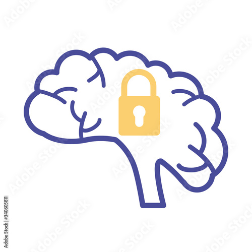 brain with padlock mental health line style