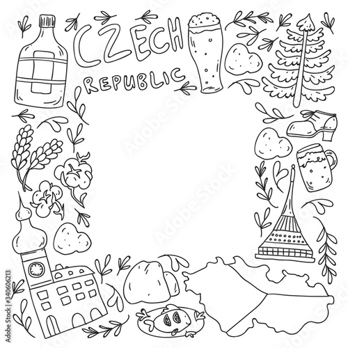 Vector icons and symbols. Czech Republic illustrations for banners, posters, background.