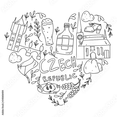 Vector icons and symbols. Czech Republic illustrations for banners, posters, background.