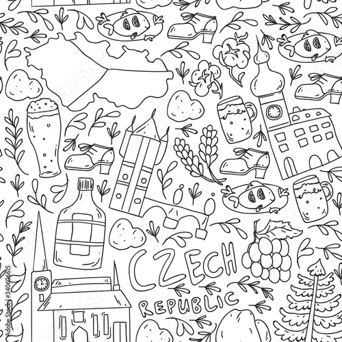 Vector icons and symbols. Czech Republic illustrations for banners, posters, background.