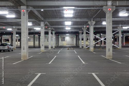 Empty car Parking in the shopping center during pandemic