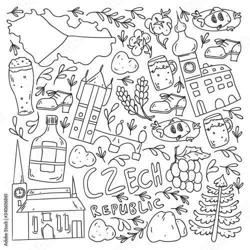 Vector icons and symbols. Czech Republic illustrations for banners, posters, background.