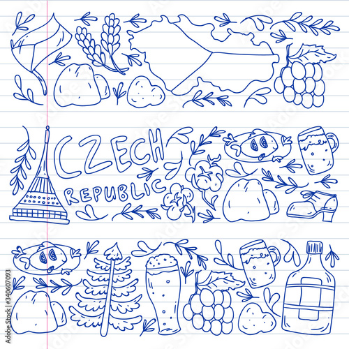 Vector icons and symbols. Czech Republic illustrations for banners, posters, background.