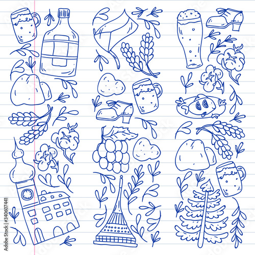 Vector icons and symbols. Czech Republic illustrations for banners, posters, background.