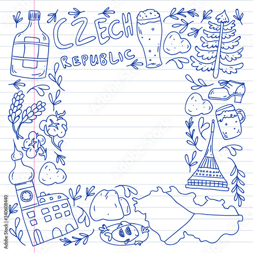 Vector icons and symbols. Czech Republic illustrations for banners, posters, background.