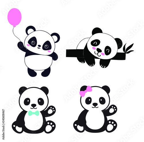 Vector illustration Set of cute Pandas © Vector  Style
