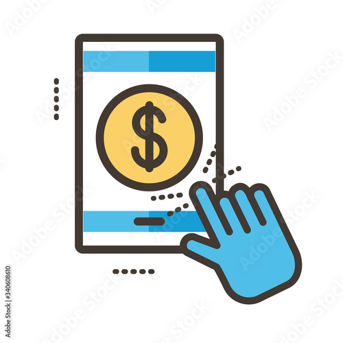 coin dollar in smartphone line and fill style icon