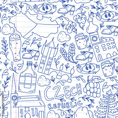 Vector icons and symbols. Czech Republic illustrations for banners, posters, background.