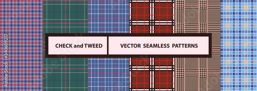 Check and tweed seamless patterns set. High quality precise seamless patterns