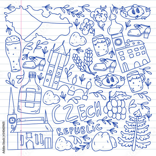 Vector icons and symbols. Czech Republic illustrations for banners, posters, background.