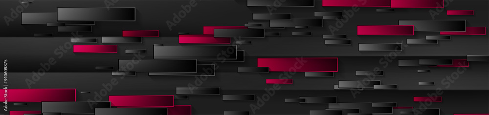 Obraz premium Red and black glossy geometric abstract banner. Technology vector background