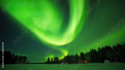 Billede på lærred Aurora borealis. Northern lights night photo arctic circle