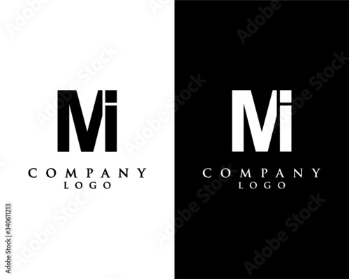 MI, IM letter logo design vector black and white color background