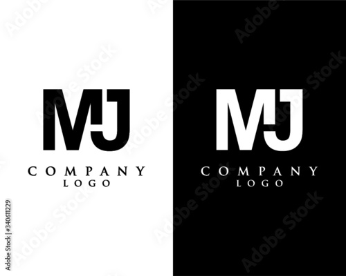 MJ, JM letter logo design vector black and white color background