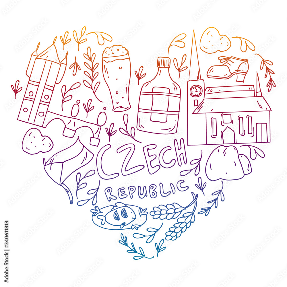 Obraz premium Vector icons and symbols. Czech Republic illustrations for banners, posters, background.