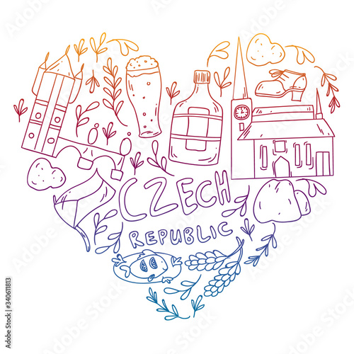 Vector icons and symbols. Czech Republic illustrations for banners, posters, background.