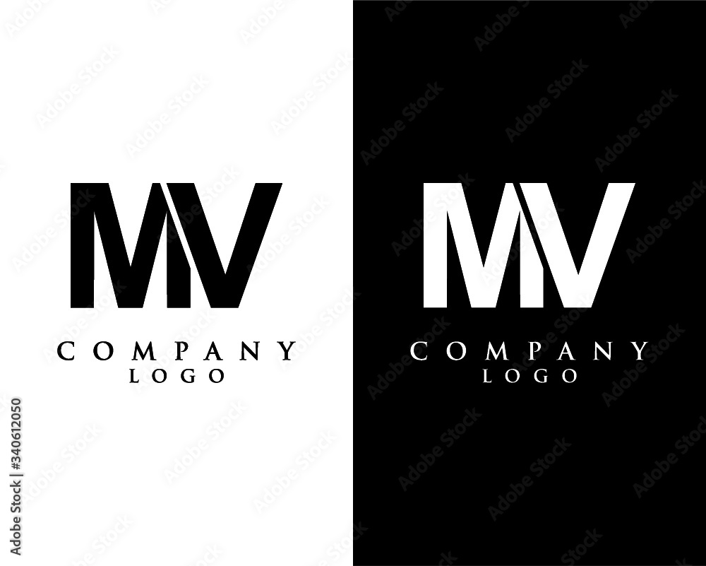 MV, VM letter logo design vector black and white color background Stock ...