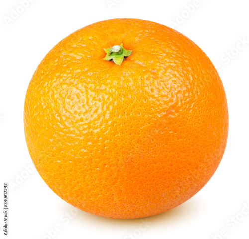 Isolated orange fruit. One whole orange fruit isolated on white background with clipping path