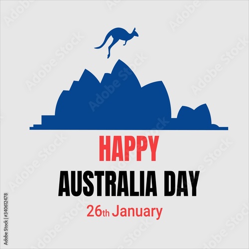 Happy Australia Day with blue kangoroo and sydney opera house