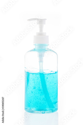 Alcohol Hand Wash Blue Isolated on White Background. concept of Covid-19 virus