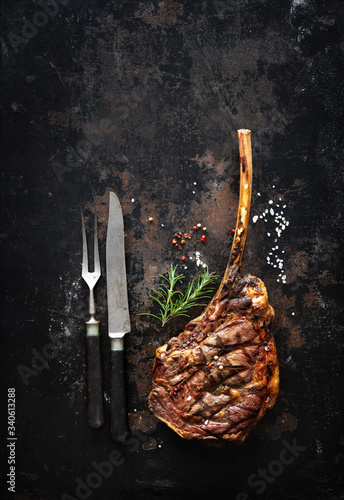 Grilled tomahawk beef steak with spices