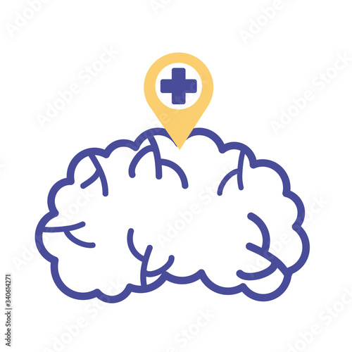 brain with pin and cross mental health line style