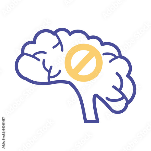 brain with denied symbol mental health line style