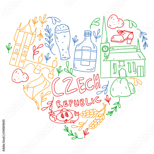 Vector icons and symbols. Czech Republic illustrations for banners, posters, background.