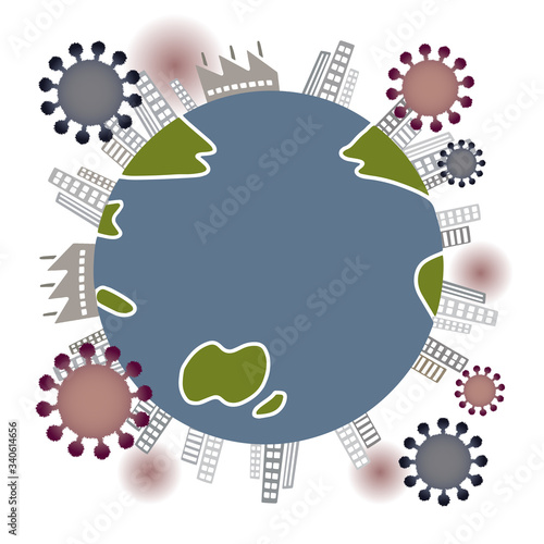 ウイルスに侵された地球のイラスト
