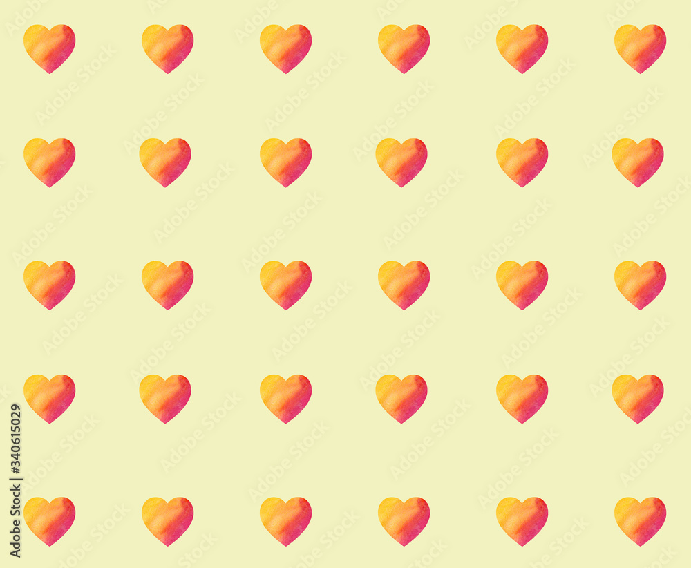 Watercolor yellow red hearts pattern. Beautiful hearts pattern Watercolor yellow red hearts pattern. Beautiful hearts pattern