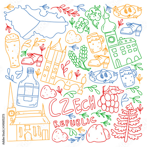 Vector icons and symbols. Czech Republic illustrations for banners, posters, background.